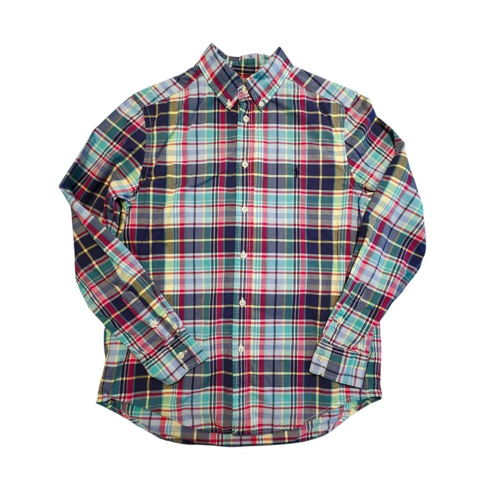 Polo Ralph Lauren Boys Multicolor Plaid Long Sleeve Button-Up Shirt Size L 14-16